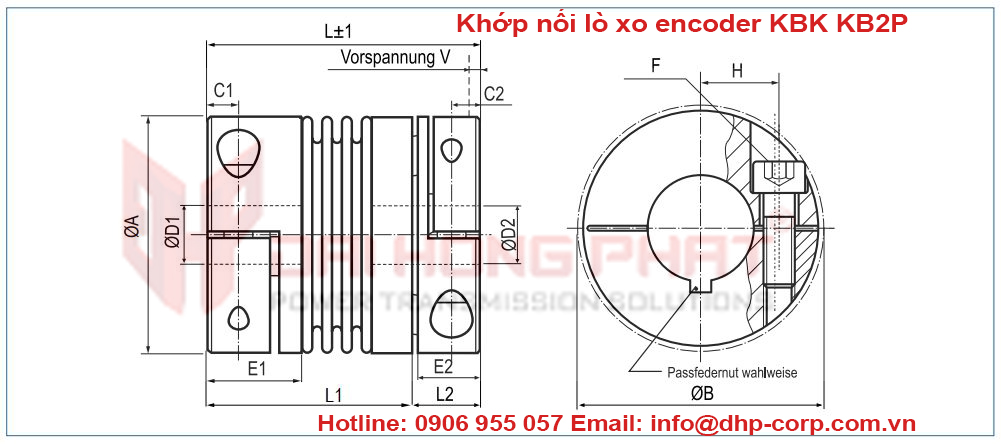 Khớp nối lò xo encoder KBK KB2P Đại Hồng Phát