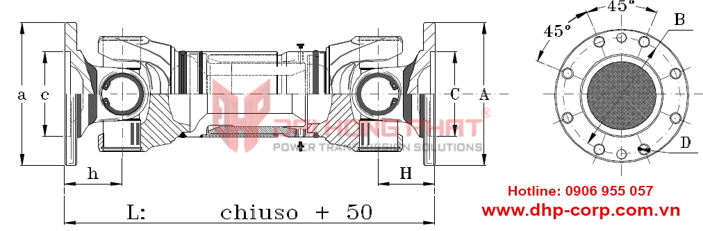 Short coupled joints Series 587,55 U-joint Ø 74 x 217